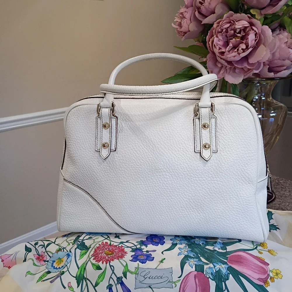 Gucci Leather Hasler Boston White Satchel - Picture 5 of 17